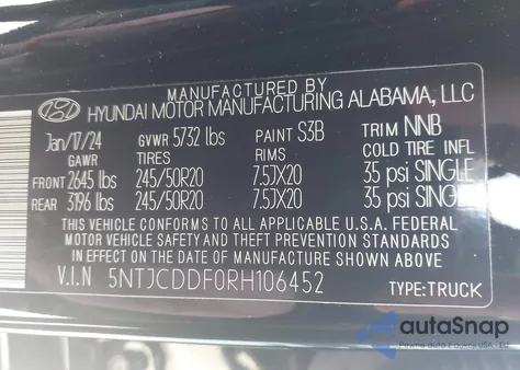 2024 Hyundai Santa Cruz Night z USA, uszkodzony, nr VIN 5NTJCDDF0RH106452